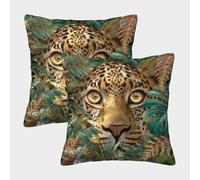 kaiyun Leopardo Funda De Almohada Hojas de Selva Tropical Impresa En 3D Decoración del Hogar Sala De Estar Sofá para Coche 50x50cm 2 Paquetes