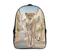 kaiyun Leopardoo Walking Down The Central Street of Lisbon Niños, Niñas Y Adolescentes, Bolsa De Escuela Ligera Para Portátil, Mochila Informal 16 inch