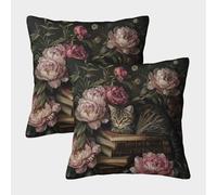 kaiyun Libros,Gatos,Peonía Grande,Plantas Funda De Cojín Cuadrada 50x50cm 2 Paquetes con Cremallera Decorativa Invisible para Muebles