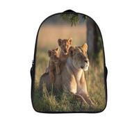 kaiyun Lindos Cachorros de León Jugando y Retozando a lomos de su Leona Bolsas Niños Con Diseño Transpirable Y Cremallera Mochila Escolar Estudiantes Adolescentes Chicos Chicas 16 inch