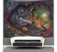 kaiyun Lobo in The Cave Tapiz Gorrión Decoración Del Hogar Impresión HD Para Sala De Estar,dormitorio 100cmx150cm