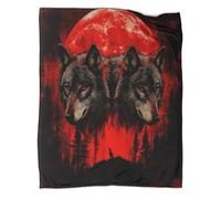kaiyun Lobos bajo la Luna roja Manta Ropa De Cama para 3D Estilo de Arte fantástico Colcha Patchwork De Felpa Impresa Digitalmente para Niños Y Niñas 80x90inch(200x230cm)