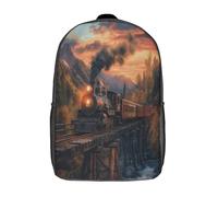 kaiyun Locomotora de Vapor Antigua Mochila Escolar Para Niños Old Wooden Bridge Atardecer in The Mountains Viaje Bolsas Para Portátil Adolescentes Alta Capacidad Bolsa De Escuela 17inch