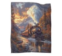 kaiyun Locomotora de Vapor Atravesando Montañas Colchas Patchwork,Suaves Y Cálidas Río Hermoso Mantas De Franela Estampada para Casa Y Camping 60x80inch(150x200cm)