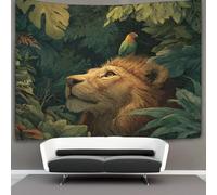 kaiyun Loro tropical sentado sobre la cabeza de un león Decoraciones Tapiz Impresión 3D Manta De Pared Póster Ideal Como Decoración De Habitación, Salón Y Dormitorio 180cmx230cm