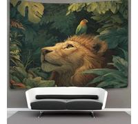 kaiyun Loro tropical sentado sobre la cabeza de un león Tapiz Para Colgar En La Pared, Tapices Arte De Pared Estético Decoración Del Hogar Para Sala De Estar Dormitorio 70cmx100cm