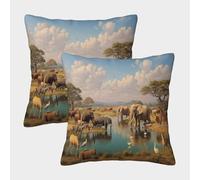 kaiyun Los Animales bebieron y descansaron Alrededor del abrevadero Cojín Almohada 3D Suave Al Tacto,sofá Silla Muebles para El Hogar 50x50cm 2 Paquetes