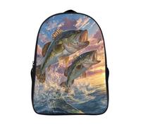 kaiyun Lubina negra y marlín saltando fuera del agua Bolsa De Escuela De Niño Y Niña,Mochila De Escuela Primaria Con Estampado De Atardecer Dibujos Niños Adolescentes 16 inch