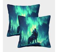kaiyun Luces boreales del Norte Cojín Almohada 3D Lobo Suave Al Tacto,sofá Silla Muebles para El Hogar 45x45cm 2 Paquetes