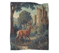 kaiyun Manta Ciervo y Castillo Medieval,Ropa Cama De Felpa Suave 70x80inch(180x200cm),colchas Patchwork