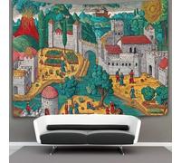 kaiyun Mapa de la ciudad medieval dibujado Mano colorida Tapices Para,sala De Estar,apartamento,dormitorio,decoración Artística De Pared 180cmx230cm