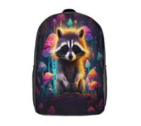 kaiyun Mapache en el bosque Niña,Chicos Hongos fantásticos luminosos Mochila Escolar Para Viaje Bolsa De Escuela 17inch