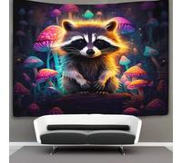 kaiyun Mapache en el Bosque Tapiz Hongos Brillantes Fantásticos Tapices De Pared,Colcha De Pícnic, Decorativo Toalla De Playa 180cmx230cm