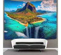 kaiyun Montaña Le Morne y sus cascadas gemelas en Mauricio Tapisserie Murale À Suspendre, Murales,Plaque De Pique-Nique Décoration Murale Plafond Art Mural 100cmx150cm