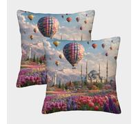 kaiyun Montañas de Nueva Zelanda, Globos aerostáticos, Tulipanes, Arquitectura Funda De Cojín Cuadrada 50x50cm 2 Paquetes con Cremallera Decorativa Invisible para Muebles