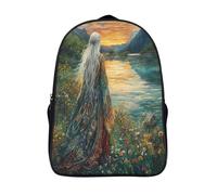 kaiyun Mujer Standing by The Lake at Solset Mochila Infantil Colegio Y La Guardería Con Estilo bohemio Bolsa De Escuela Ideal Niños Y Niñas 16 inch