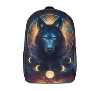 kaiyun Mystic Lobo Mochila Escolar Para Niños Gran Capacidad Arte celestial de fantasía En 3D Para Estudiantes De Primaria Y Secundaria De 17inch