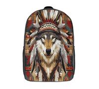 kaiyun Native American Lobo Headdress Mochila Patrones aborígenes Bolsas Escolar De Impresos En 3D De Para Niños Niñas Estudiantes De Primaria Y Secundaria 17inch