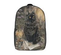 kaiyun Noble Negro largohair Gato Mochila Niña Chicos Libro de alquimia abierto Escolares Adolescentes Bolsa De Escuela Infantil 17inch