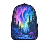kaiyun Northern Lights on A Snowy Night Mochila Escolar Para Niños Gran Capacidad Pine Trees Mushrooms En 3D Para Estudiantes De Primaria Y Secundaria De 16 inch