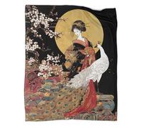 kaiyun Oiran japonés Manta 3D White Pavo Real in The Cherry Blossoms Estampada Adecuada para Adolescente Y Adultos Colcha Patchwork para Sofá Cama De Vacaciones 60x80inch(150x200cm)