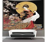 kaiyun Oiran japonés Tapiz,White Pavo Real in The Cherry Blossoms De Para Colgar En La Pared,tapices Estéticos,decoración De Habitación Para Dormitorio,sala De Estar,universidad,130cmx150cm