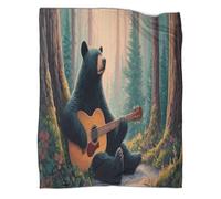 kaiyun Oso Tocando la Guitarra en el Bosque Tranquilo Manta Cálida Y Transpirable Suave Estampada para Acampar Al Aire Libre Colcha para Dormitorio De Las Cuatro Estaciones 50x60inch(127x152cm)