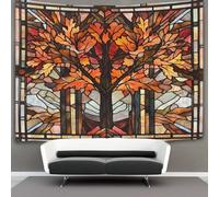 kaiyun Otoño Oak Pattern Tapiz Colgar En La Pared, Stained Glass Ventana Wall Tapestry, Para Decoración De Dormitorio, Celebración De Fiesta De Cumpleaños O Fondo De Jardín 150cmx200cm