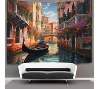 kaiyun Paisaje del canal de Venecia Tapiz Arquitectura Italiana Decoración Del Hogar Impresión HD Para Sala De Estar,dormitorio 150cmx200cm