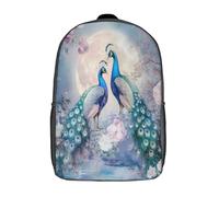 kaiyun Pareja de pavos reales Mochilas Escolares Niña Niño Backpack Juveniles Adolescentes Tantasy Estilo de arte floral Bolsas Multi-bolsillo 17inch