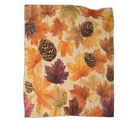 kaiyun Patrón otoñal Manta Estampada Cálida,para Acampar Al Aire Libre Colcha Patchwork Maple Leaves Pine Cones Ligera para Sofá Cama 40x50inch(100x130cm)