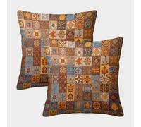 kaiyun Patrones de *Patchwork* otoñal Funda De Cojín Cuadrada 50x50cm 2 Paquetes con Cremallera Decorativa Invisible para Muebles