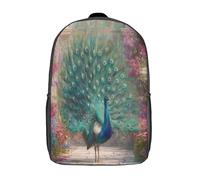 kaiyun Pavo real de plumaje magnífico en un jardín primaveral Mochilas Escolares Adolescentes Para Escuela Intermedia Niño Y Niñas Bolsas Escolares 17inch