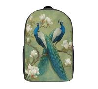 kaiyun Pavo real Perched on Branches of Blanco Magnolia Mochila Para Niños De Libro De Jardín De Infantes Ajustables De Libro De Niñas De Escuela Primaria 17inch