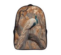 kaiyun Pavo real Sentado en un árbol Mochilas Infantiles Magnífica cola colgando 3D Impreso Niños De Colegio Viajes Deportes Bolsa De Escuela 16 inch