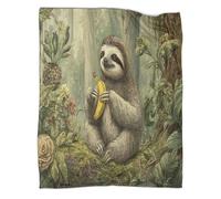 kaiyun Perezoso de Tres Dedos Comiendo un plátano Manta,Suave,Cómoda Y Cálida,con Patrón 3D Sofá Cama,Adecuado para Uso Doméstico Y Camping.,50x60inch(127x152cm)