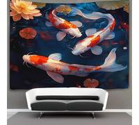 kaiyun Pez koi nadando Tapiz Para Colgar En La Pared,Escena artística del estanque Tapices Arte De Pared Estético Decoración Del Hogar Para Sala De Estar Dormitorio 70cmx100cm