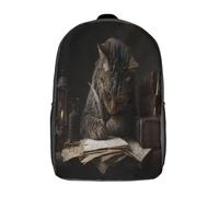 kaiyun Philosophical Gato Sitting behind Books Mochilas Escolar Biblioteca medieval Impresos En 3D Estudiantes De Primaria Y Secundaria Bolsas 17inch