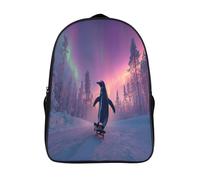 kaiyun Pingüino Skateboarding on The Snow Track Under The Aurora boreal,mochilas De Viaje Impresas En 3D, Ligero Y Transpirable Bolsa De Escuela Escolar Para Niños 16 inch