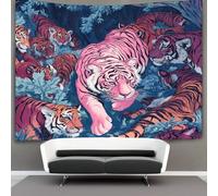 kaiyun Pink Tigre Is Playing Among Many Tigres Algodon Sheets Curtains Tapices,Animales Decoración De PaRojo Tapiz,para Dormitorio, Salón, Casa 130cmx150cm