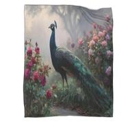 kaiyun Pintura al óleo de un Pavo Real, jardín de Rosas Manta, Ropa Cama Suave Y Liviana para Todas Las Estaciones Picnics,Viajes,decoración del Hogar 80x90inch(200x230cm)