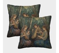 kaiyun Pintura al Óleo Pastoral Abstracta Fundas De Almohada Beautiful Mujer Playing Harp and Lute in The Bosque Cojín Decorativo para Sofá Decoración Coche 40x40cm 2 Paquetes