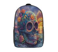 kaiyun Playa Skeleton Mochila Esqueleto mexicano del Día de Muertos Para Niños De Libro De Jardín De Infantes Ajustables De Libro De Niñas De Escuela Primaria 17inch