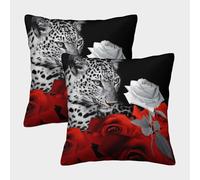 kaiyun Retrato de Leopardo Cojín Almohada 3D Estilo de Arte Animal Salvaje Suave Al Tacto,sofá Silla Muebles para El Hogar 40x40cm 2 Paquetes