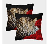 kaiyun Retrato de Leopardo Fundas De Almohada Decoración del Hogar Estilo de Arte Animal Salvaje con Cremallera Invisible 40x40cm 2 Paquetes