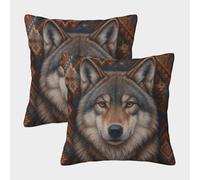 kaiyun Retrato de Lobo Funda De Cojín Estilo de Arte Animal Salvaje De Almohada Cuadrada para Sofá 45x45cm 2 Paquetes con Cremallera
