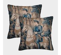 kaiyun Retrato de un Caballero con Armadura Azul Funda De Almohada Impresa En 3D Decoración del Hogar Sala De Estar Sofá para Coche 50x50cm 2 Paquetes