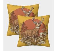 kaiyun Retro Graphic Ciervo Funda De Almohada con Cremallera Invisible Decoración del Hogar para Sofá 45x45cm 2 Paquetes