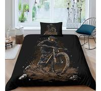 kaiyun Rock Style Mountain Bike and Rider Funda De Edredón 3D, Microfibra 3 UnidadesFunda Nórdica Impresas con Funda De Almohada,para Niñas Y Niños Single(135x200cm)