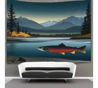 kaiyun Salmón en un río de Alaska Tapiz Estético Del Dormitorio - De Pared Independiente Decoración De La Habitación 180cmx230cm